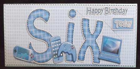 Large Dl 6th Birthday Gadgets N Gizmos Card & 3D Decoupage by Suzi Cooper