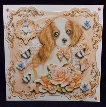 Cute Puppy with Soft Roses Card by Suzi Cooper