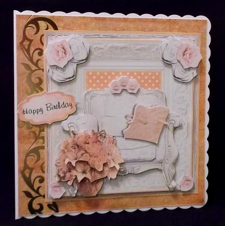 The Shabby Chic Chair and Roses Card Front Kit by Suzi Cooper