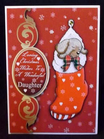 Daughter Christmas Card with Puppy in Stocking by Suzi Cooper
