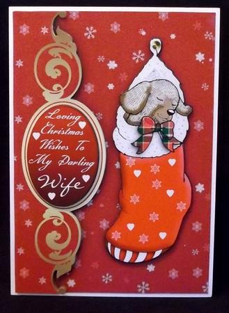Wife Cute Christmas Card with Puppy in Stocking by Suzi Cooper