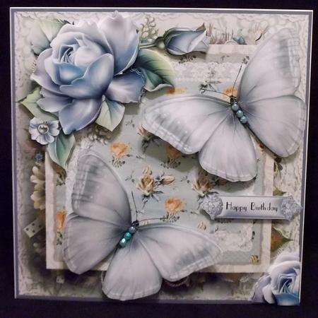 The Porcelain Blue Butterflies Card Front Kit by Suzi Cooper