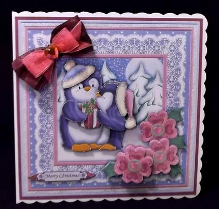 Penguins Christmas Kiss 8x8 Card Topper & Decoupage by Suzi Cooper