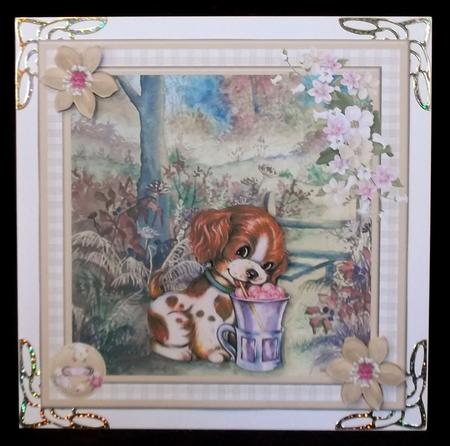 Cute Puppy Scene Card Topper & Decoupage by Suzi Cooper