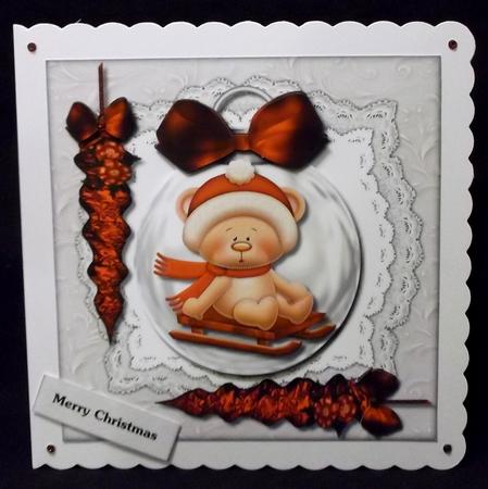 Siver Christmas Bauble Red Bow by Suzi Cooper