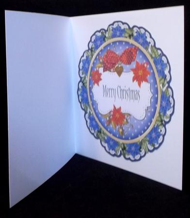 Blue Red Christmas Poinsettia 8in Doily Card Insert Panel by Suzi Cooper