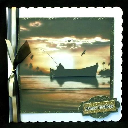 Sunset Canoe Fishing Gold 6x6 by Suzi Cooper
