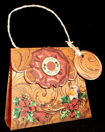 Handbag Gift Box Christmas Robin with Holly by Suzi Cooper