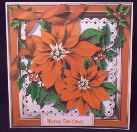 Beautiful Christmas Poinsettias on Lace  by Suzi Cooper