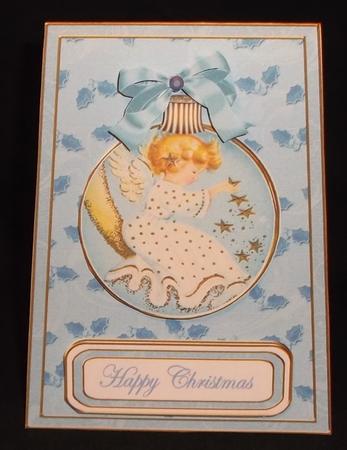 Angel Happy Christmas 5.5inch Bauble Decoupage Card by Suzi Cooper