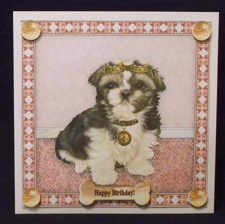 Steam Punk Roxy Puppy Dog 8" x 8" Card Topper with Bone Tags by Suzi Cooper