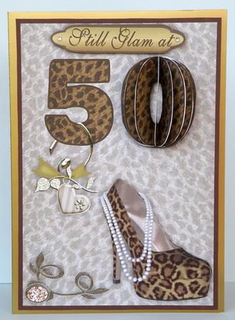 3D 50th Embellishment and Glam Card Front by Suzi Cooper