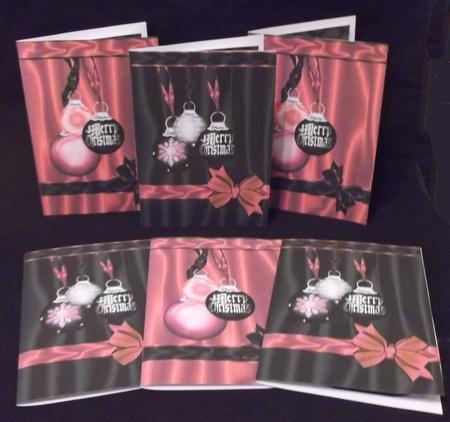 2 A6 Christmas Bauble Cards in Pink & Black by Suzi Cooper