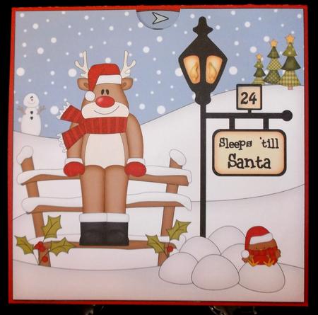 3D Xmas Rudolph Sleeps Till Santa Countdown Moveable Card by Suzi Cooper