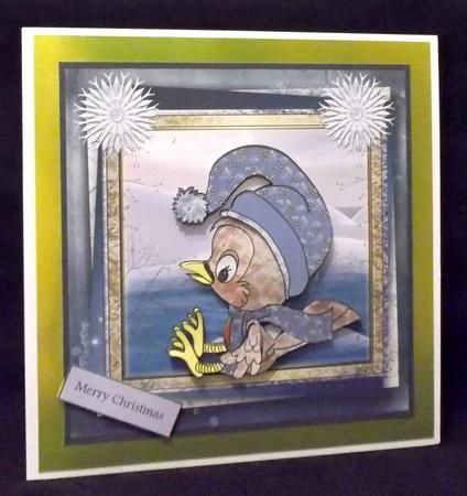 Snowflake Robin 7x7 Card with Decoupage by Suzi Cooper
