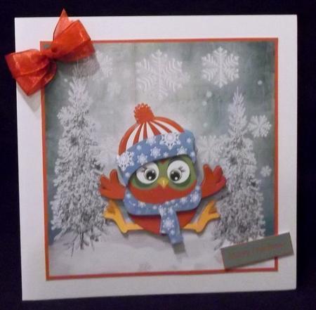 Snowflake Owls 7x7 Card with Decoupage by Suzi Cooper