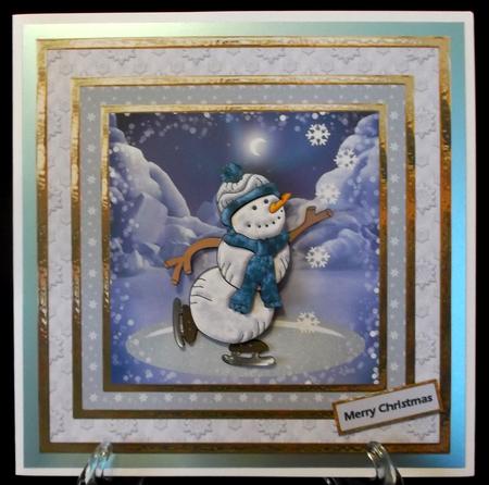 Skating Snowman 7x7 Card with Decoupage by Suzi Cooper
