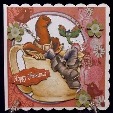 Gnome in Red Hat Taking a Nap in a Teacup A4 by Suzi Cooper