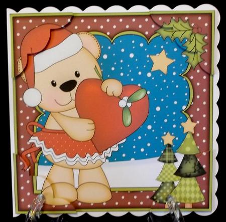8 x 8 Christmas Livvy Bear's Heart Scalloped Corner Topper by Suzi Cooper