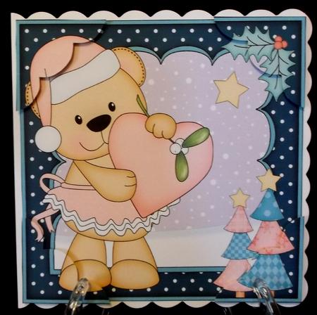 8 x 8 Christmas Livvy Bear's Heart Scalloped Corner Topper by Suzi Cooper