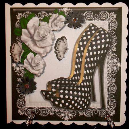 Beautiful Black & White Polka Dot Shoes with Flowers 8x8 by Suzi Cooper