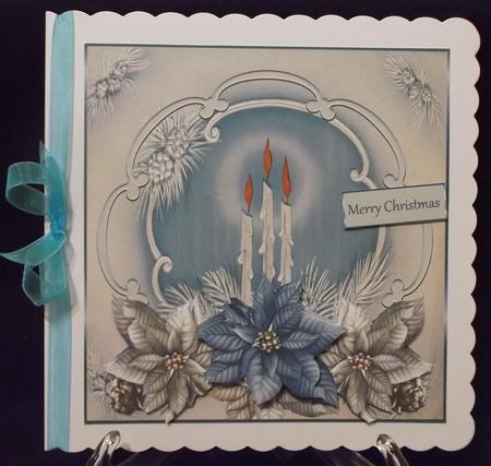 Christmas Candles and Poinsettias 7x7 Card by Suzi Cooper