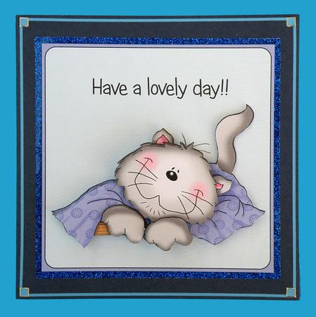 Puss and Blankie - Square Birthday Card Front/topper by Suzi Cooper
