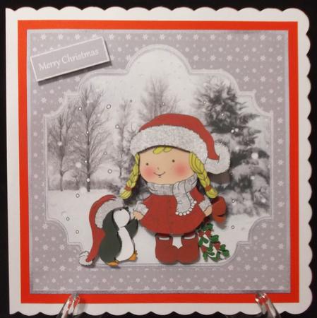Hollys Penguin Kiss 7x7 Card and Decoupage by Suzi Cooper
