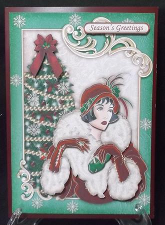 Art Deco Lady with Christmas Tree Red & Gold by Suzi Cooper