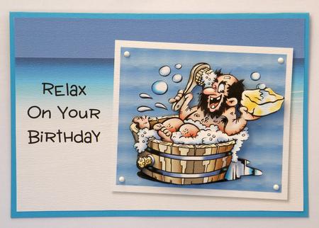 Relax It's Your Birthday Card Front with Decoupage by Suzi Cooper