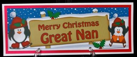 Large Dl Xmas Great Nan Penguins Signpost 3D Decoupage by Suzi Cooper