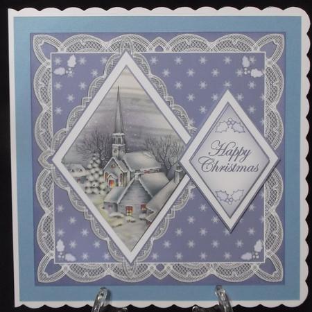 Blue Church Happy Christmas 7in Double Diamond Topper by Suzi Cooper