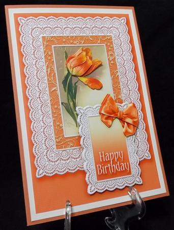 Orange Tulip in a Broderie Anglaise Frame, Decoupage by Suzi Cooper