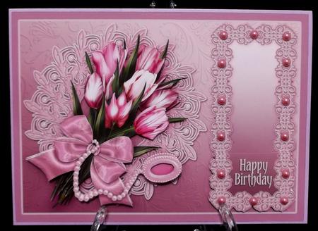 Pink Tulips Bouquet on a Doily Decoupage by Suzi Cooper