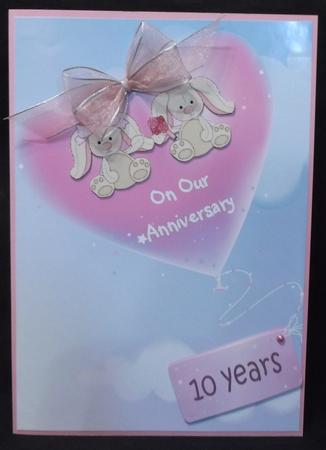 Our Anniversary Pink Bunny Pink Hearts Flying Tag by Suzi Cooper