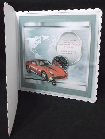 Red Sports Car on a Silver World Map Matching 8x8 Insert Pla by Suzi Cooper