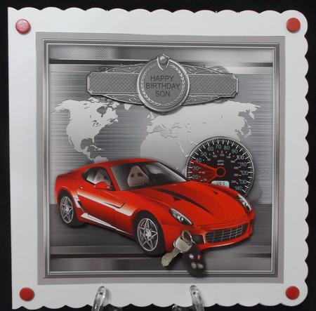 Red Sports Car on a Silver World Map 8x8 Decoupage Mini Kit by Suzi Cooper