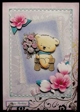Bear with Flowers Layered Panels Card Front by Suzi Cooper