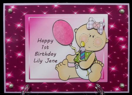 First Birthday Baby Girl Pink & Purple by Suzi Cooper