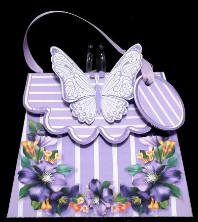 Handbag Gift Box Clematis on a Striped Bgd with Butterfly by Suzi Cooper