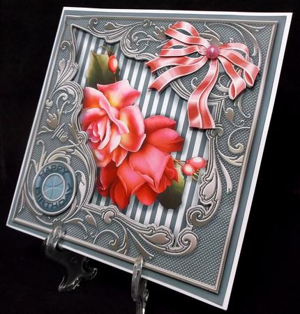 Pink Roses in a Scroll Border 8in x 8in Decoupage Mini Kit by Suzi Cooper