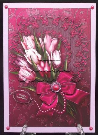 Pink Tulips Bouquet on a Mat Scalloped Pyramage Sheet by Suzi Cooper
