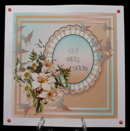 Lilies and Butterflies on a Broderie Anglaise Doily 8x8 Inse by Suzi Cooper