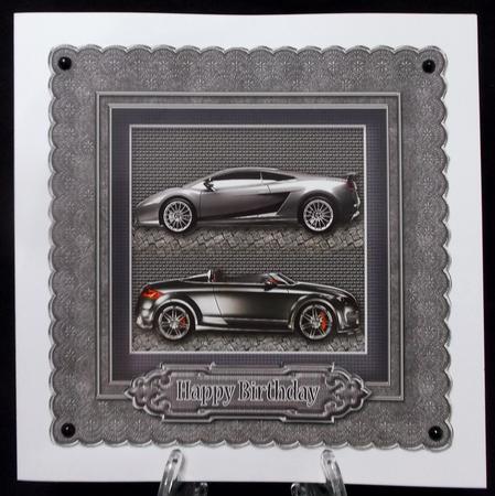 Cars in a Blue Frame 8in x 8in Decoupage by Suzi Cooper