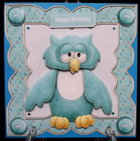 Hoot of a Birthday 6x6 Card with Decoupage by Suzi Cooper