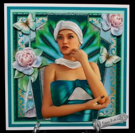 The Teal Flapper Lady Card Front Kit by Suzi Cooper