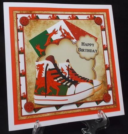 The Welsh Flag Sneakers Card Front Kit by Suzi Cooper