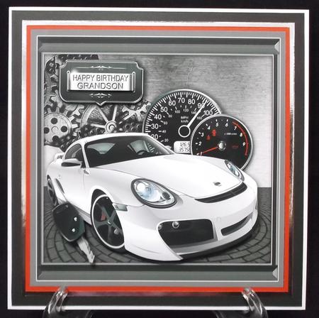 White Porsche Car on a Steel Surface 8inx8in Decoup Mini Kit by Suzi Cooper
