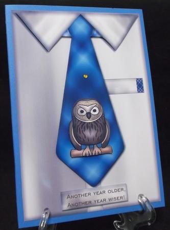 Male Card Tie - another Year Older - owl by Suzi Cooper