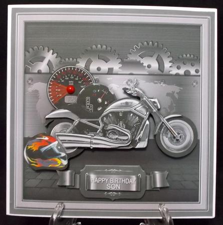 Silver Motorbike with Helmet 8in x 8in Decoupage Mini Kit by Suzi Cooper